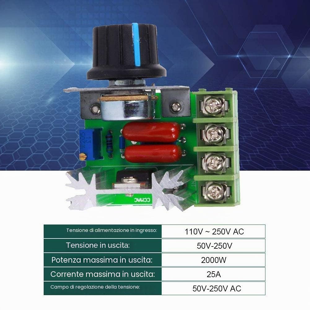 CABLEPELADO Adattatore regolatore di velocità del motore CA | Regolatore di tensione | Dimmer per motore | Supporta un'intensità massima di 25 A e un consumo di 2000 W | Regolatore da 50 V a 220 V