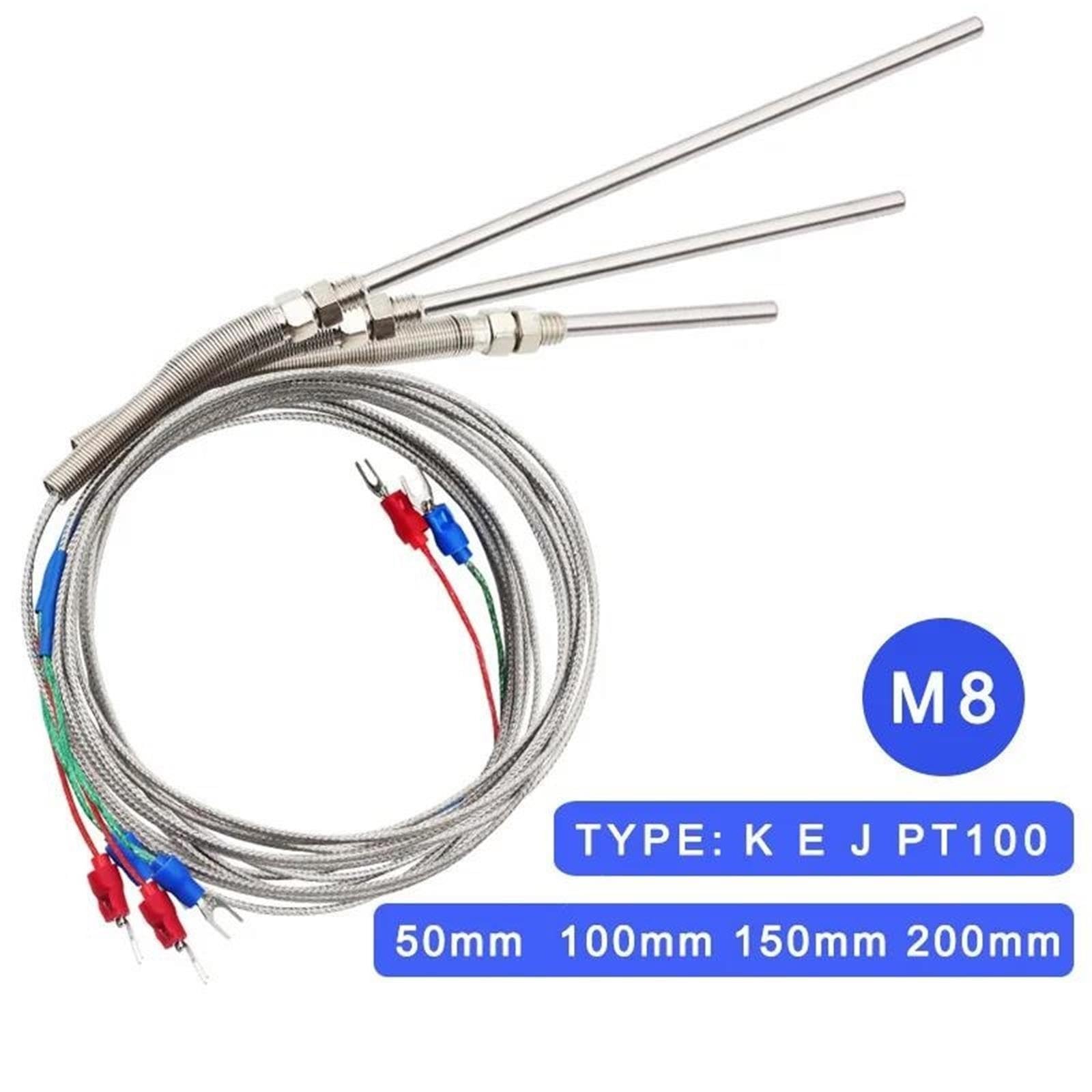 Termopar M8 1m 2m 3m 4m 5m Tipo KEJ PT100 50mm 150mm 100mm 200mm sonda Rosca Cable Sensor de Temperatura 0-800 ℃(5M PT100,200mm)