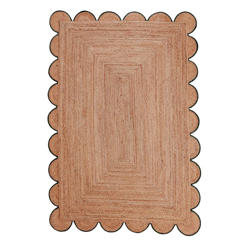 RUGSWEAVE 3' x 5' feet Jute Area Rugs for Living Room, Medium Pile Rug for Bedroom Vintage Boho Lightweight Carpet for Dining Room, Natural, Green