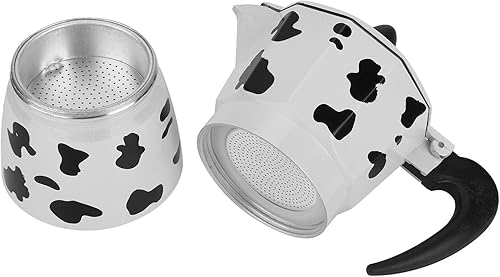 Miniatura 8 de Dpofirs Cafetera de aluminio  Cafetera  Color vaca leche Moka Pot  para el hogar, oficina café (3 tazas leche vaca color 5.1 fl oz)