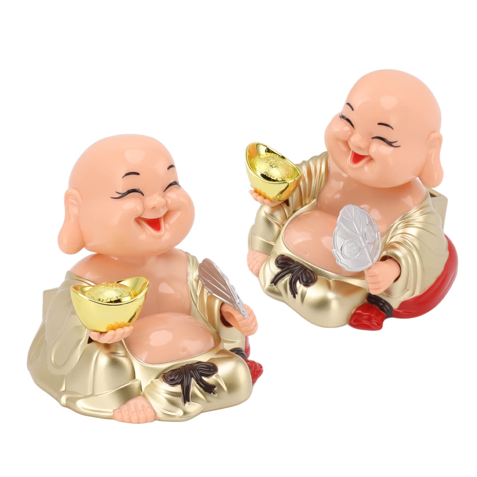 Jiawu Smiley Buddha Statue Solar Powered Rocking Head Car Ornaments, Buddhist Maitreya Buddha Statues, Wealth Welcome Monk Sculpture, Car Ornaments, Home, Office Desktop Decorations