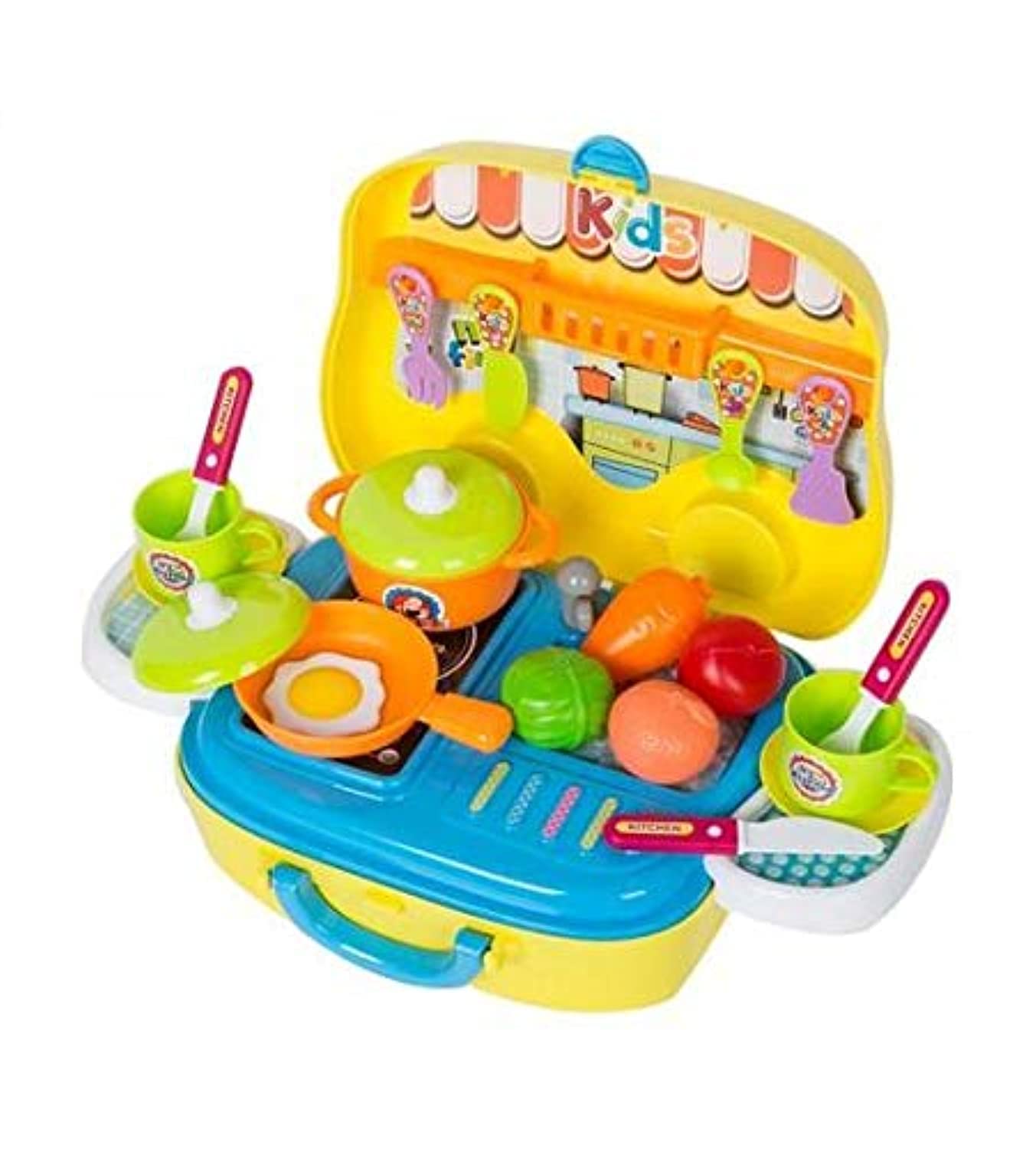 IKEA Little Chef Portable Kitchen Toy Set with Fork Knife Spoon Pan Pot Fruits Cups and more