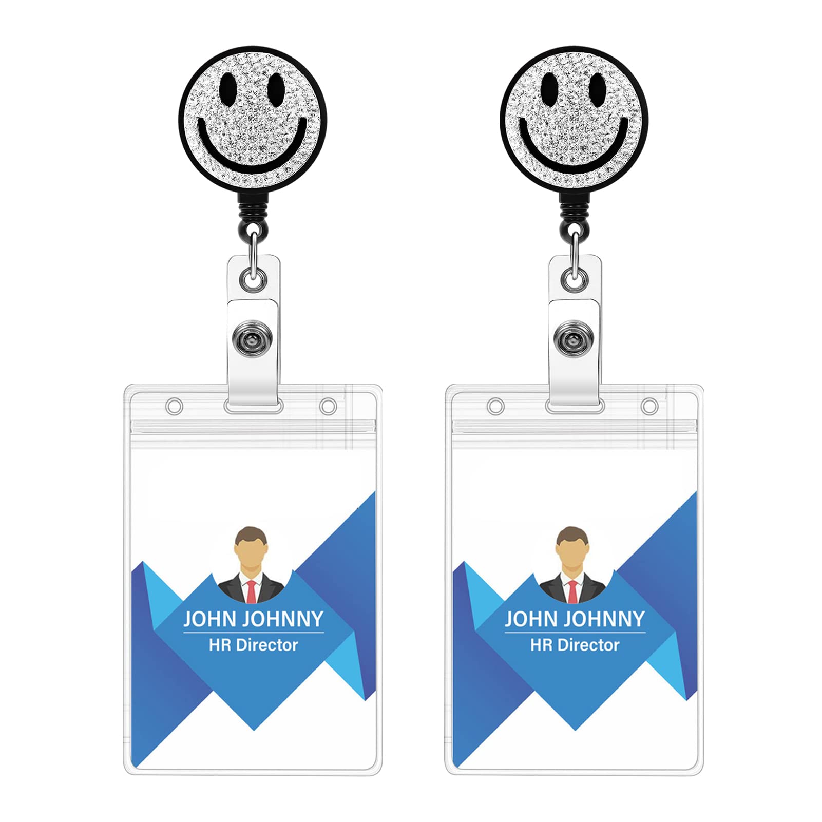 Badge Holders Nurse Reel Accessories for Work Cute Badge Reels Retractable Lanyards for Id Badges with a 360-degree Swivel Alligator Clip (2Pack Happy