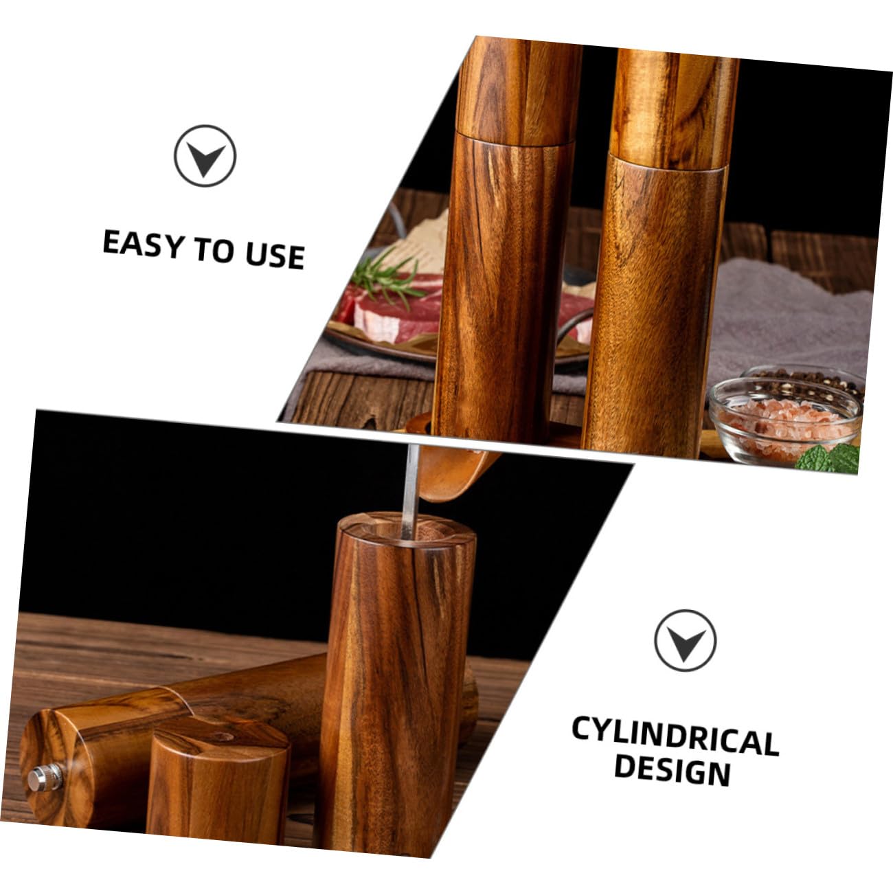 STOBAZA Manuelle Zylindrisches Keramikmahlwerk aus mit Pfeffermühle Akazienholz Design Würzen in Küche, zum