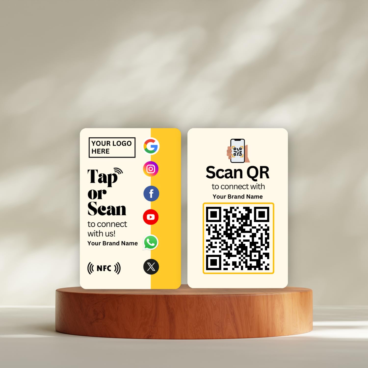 Custom Combo Review card | NFC & QR Enabled | Gooogle, Facebook, Instagram, X, WhatsApp, YouTube | Your own logo, Brand Name & Brand Colour | All In One Card