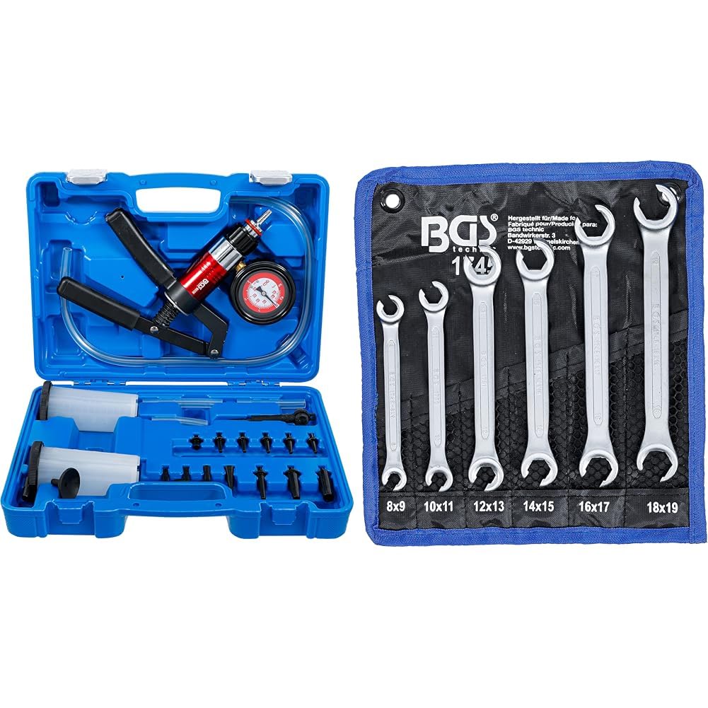 BGS 8038 | Vakuum-Druckpumpen-Satz & 1745 | Offener Doppel-Ringschlüssel-Satz | 6-tlg. | SW 8 x 9-18 x 19 mm | inkl. Tetron-Rolltasche | CV-Stahl