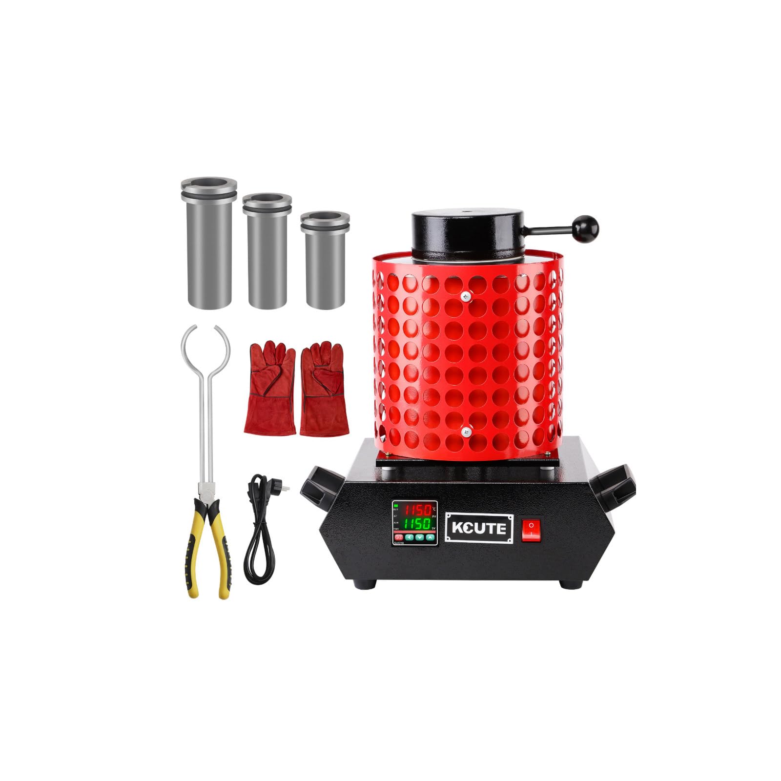 Metal Melting Furnace 2000W - 1150℃/2102℉ with Safety Grille, Suitable for Gold, Silver, Copper, Aluminum - B-2KG