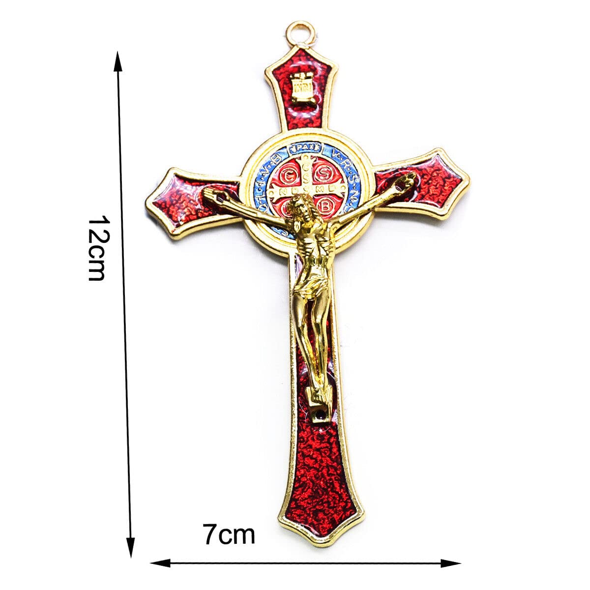 BRAVECOW Vintage Wall Decoration Wood Metal Hand Hold Cross Crucifix Jesus Holy Religious Carved Christ (Red) - Image 3