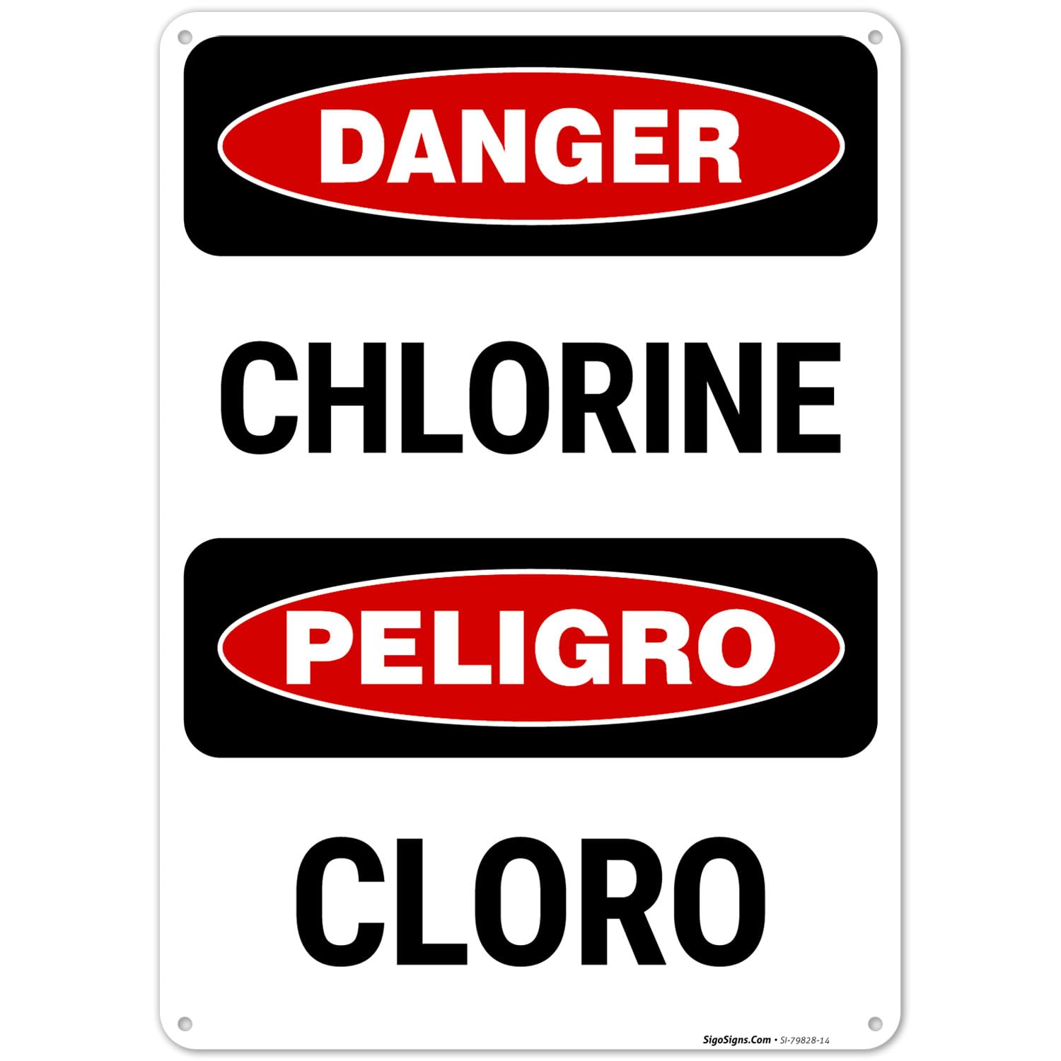 Danger Chlorine Bilingual OSHA Sign, 10x14 Inches, Rust Free .040 Aluminum, Fade Resistant, Made in USA