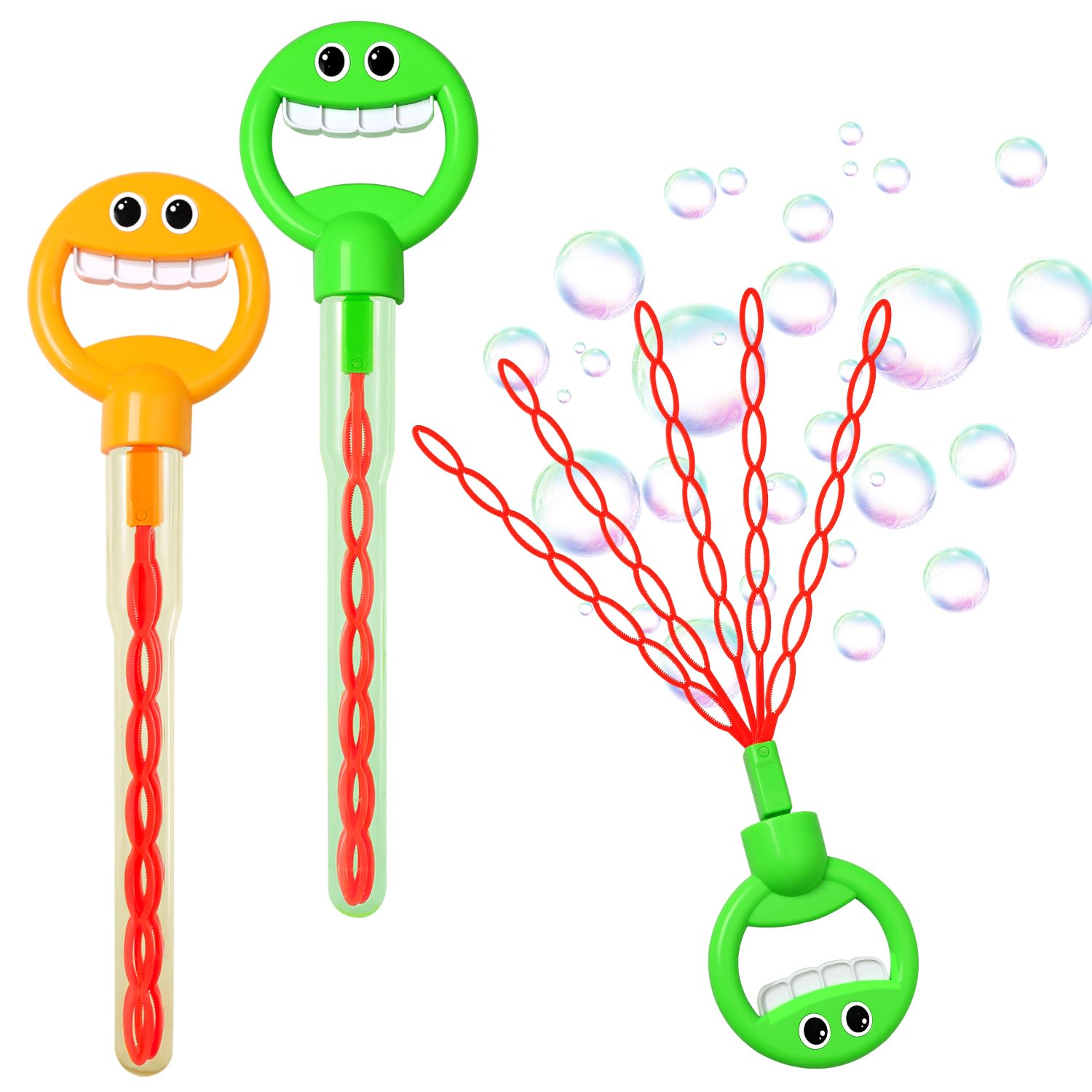 Bubble Wand 2 Pack, 36 Hole Smiling Face Bubble Wand for Kids Outdoor Game Toy, 5-Claw Cute Hand-Shape Bubble Machine for Party Favors, Birthday, Wedding Gifts (2PCs/Green+Yellow)