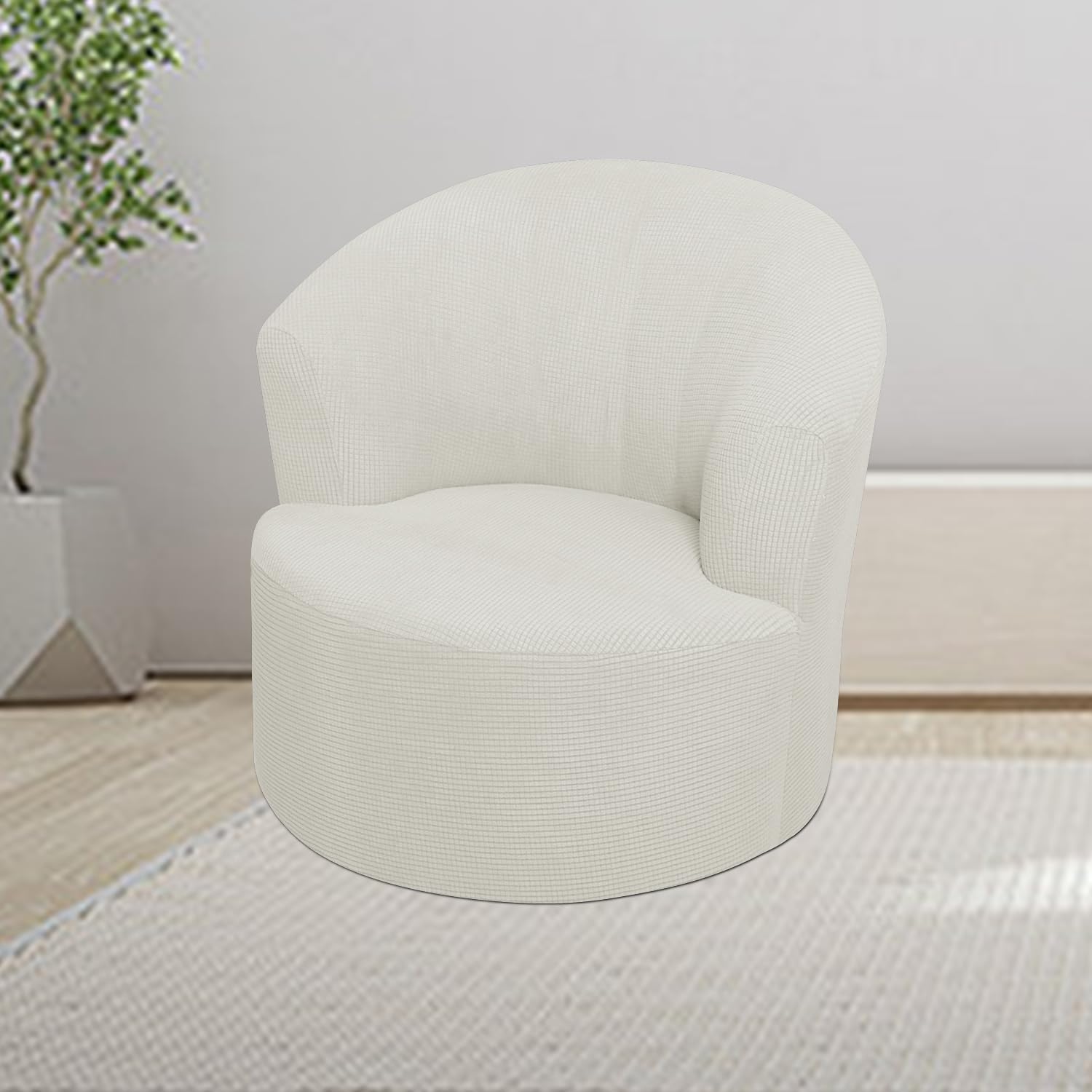 Funda Elástica para Silla Giratoria de Barril Moderna Funda para Sillón Giratorio Funda para Sillón Redondo Tipo Barril Funda para Sillón Club (Blanco Juego de 2)