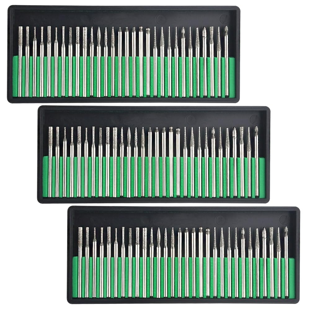 TOVOT 90PCS Assorted Diamond Burr Bits 1/8 " Shank Diamond Bits for Rotary Tool Woodworking Metal Stone Engraving Carving Polishing