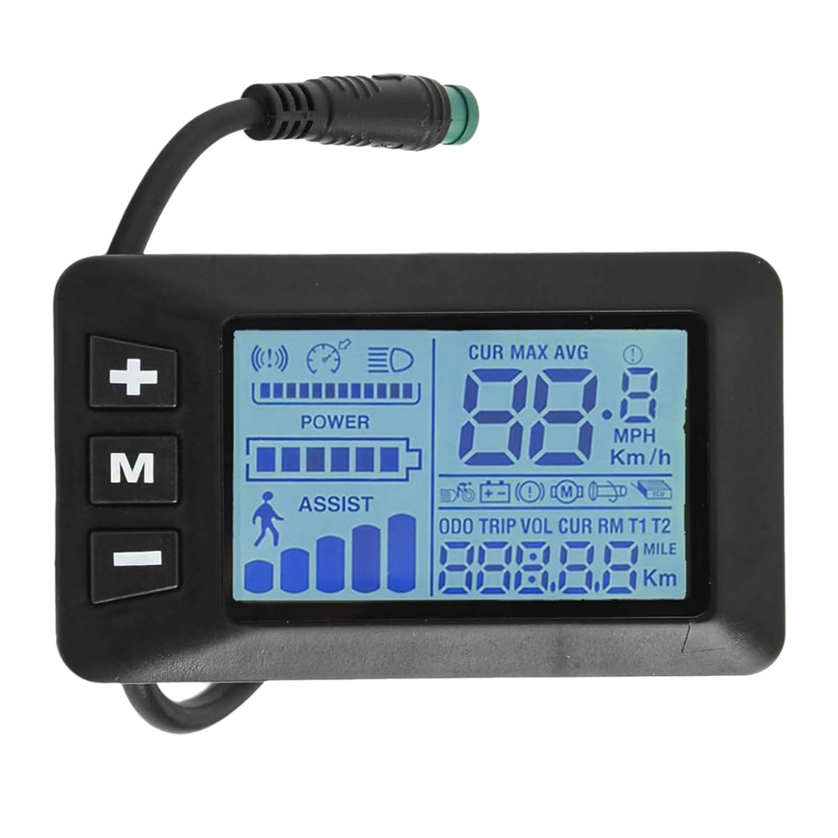 Ubric Pannello display digitale LCD a 5 pin impermeabile per monitor di batterie per e-bike da 24 V, 36 V e 48 V.