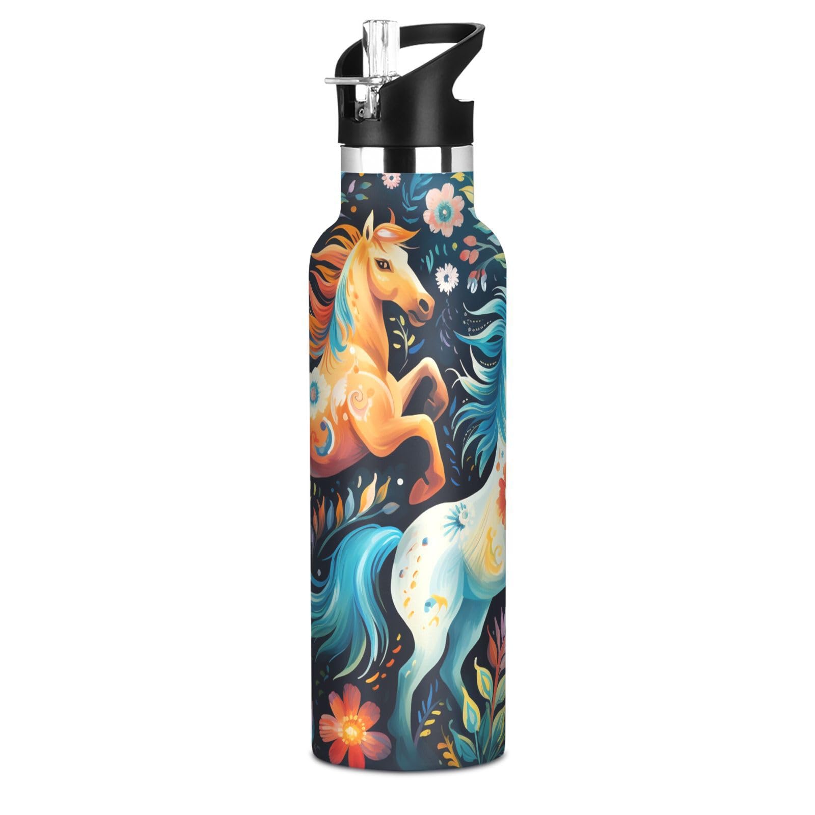 Kaaviyo Boys Pattern Colorful Unicorns Stars Night Sky Water Bottle Stainless Steel Jug Insulated Vacuum Cup For Girls(600Ml)