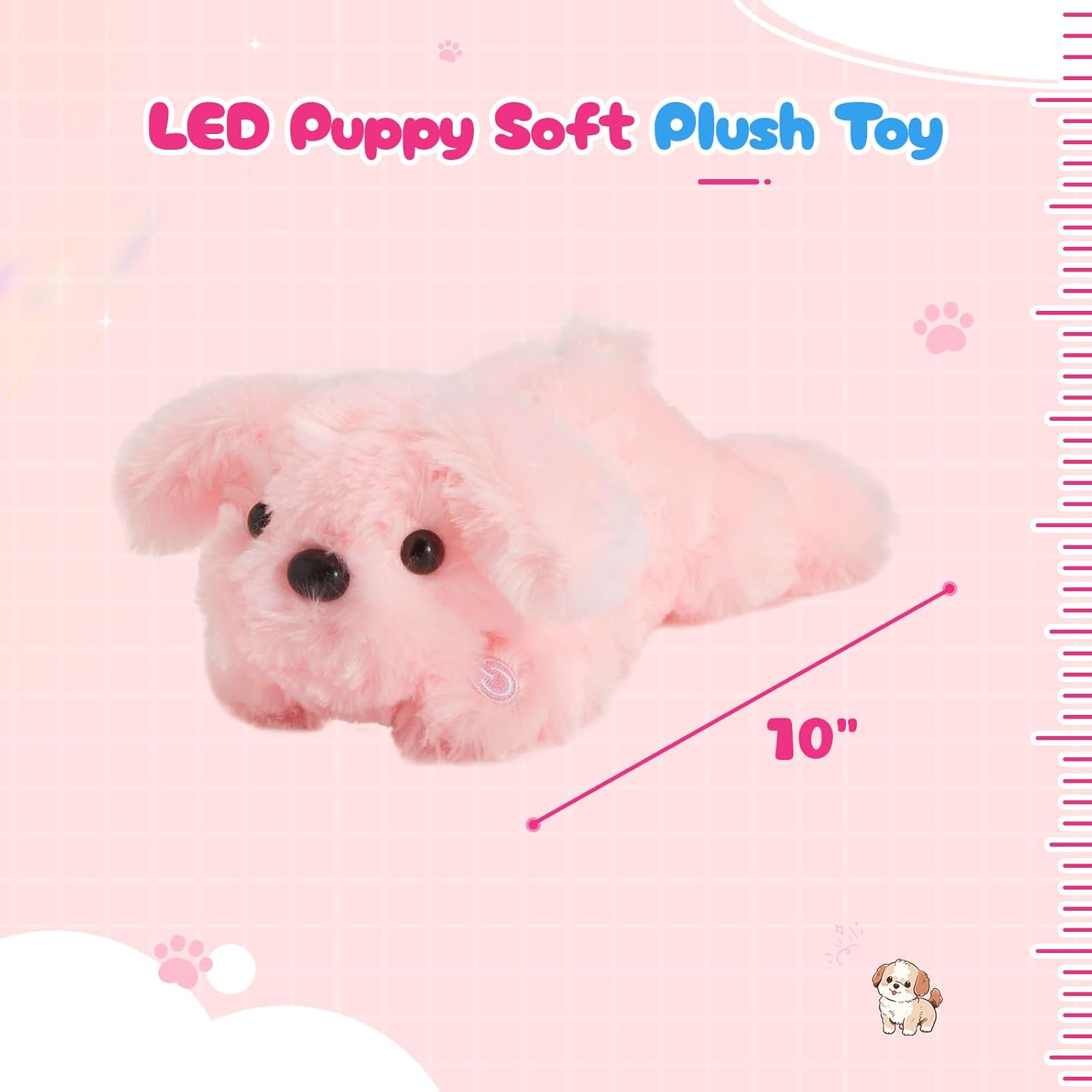 WEWILL 10'' Light up Pink Puppy Dog LED Stuffed Animal with Colorful Night Light Glow Soft Plush Toy Gifts for Kids on Christmas Birthday - Image 2