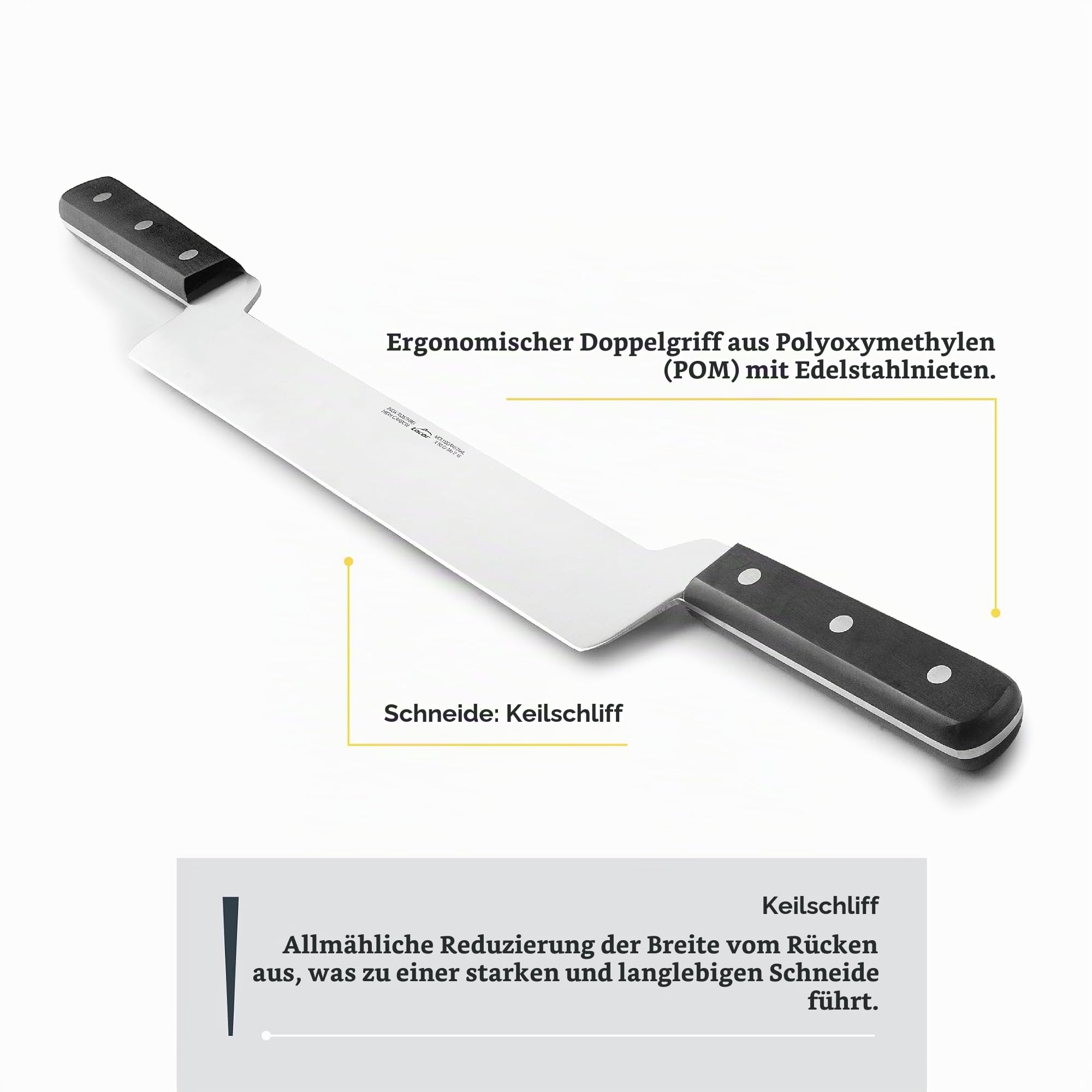 LACOR - 39100 - Käsemesser, Klassisches Käsemesser, Gerade und Abgewinkelte Klinge, Edelstahl, Ergonomischer Griff, 30 cm | Langlebiges Profi-Utensil; entwickelt für optimale Leistung und schnelle, unkomplizierte Reinigung in der Spülmaschine