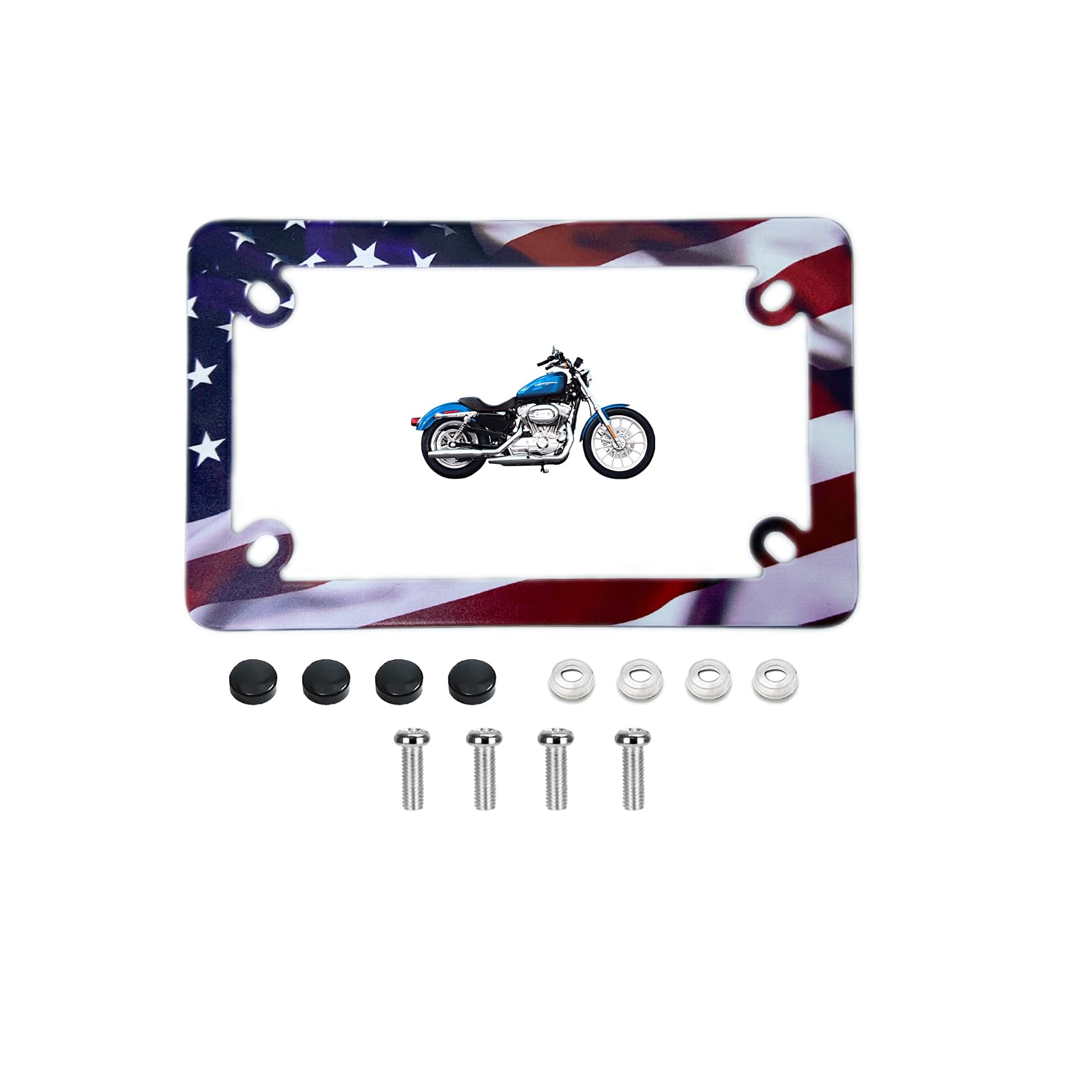 FOTN FTON Stainless Steel Motorcycle License Plate Frame Compatible with Harley,Yamaha - Timeproof Motorcycle Tag Frame (Black &amp; red)