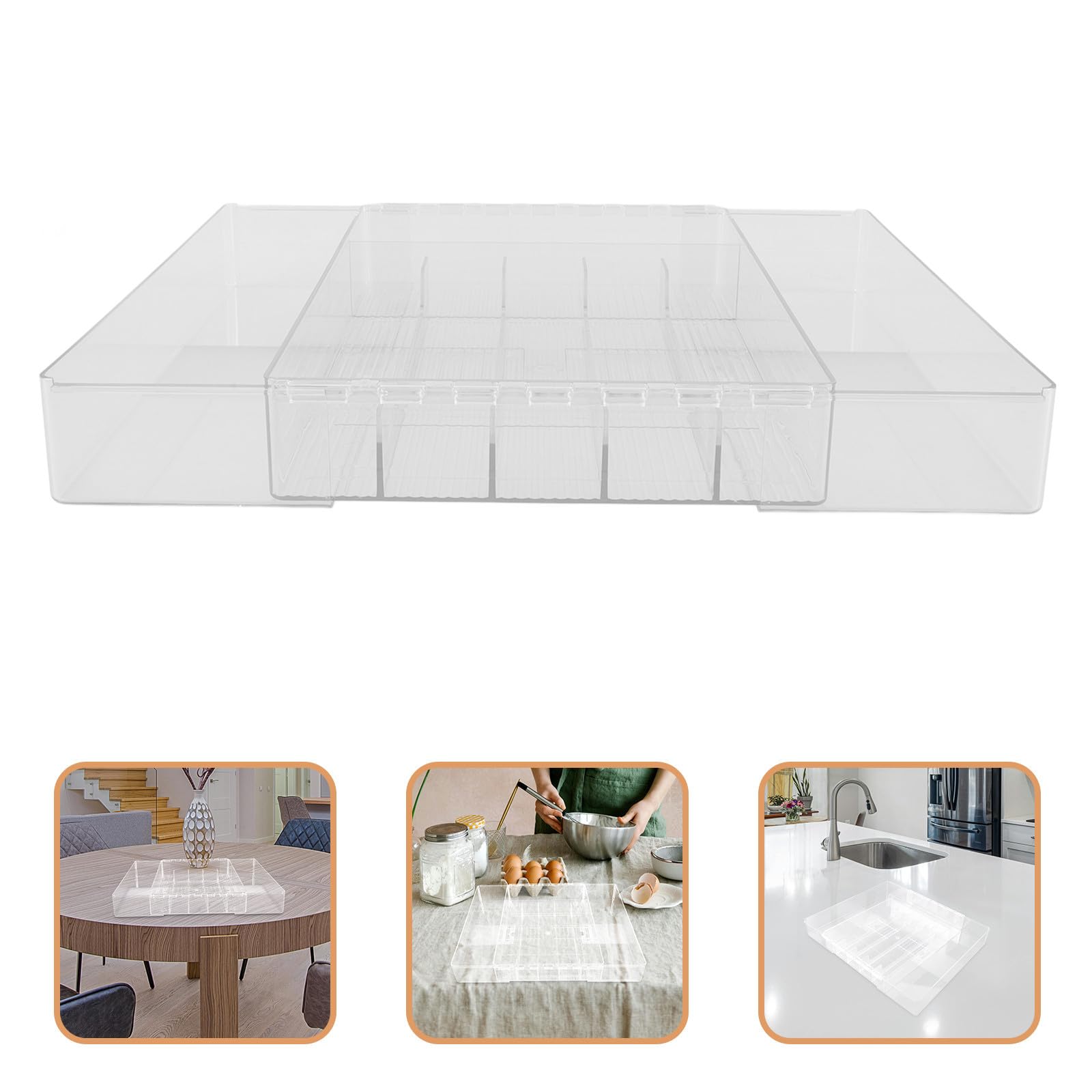 Organizador y Compacto Múltiples Compartimentos, Resistente de Cubiertos Ajustable de Acrílico para Cajón para Cocina y Oficina