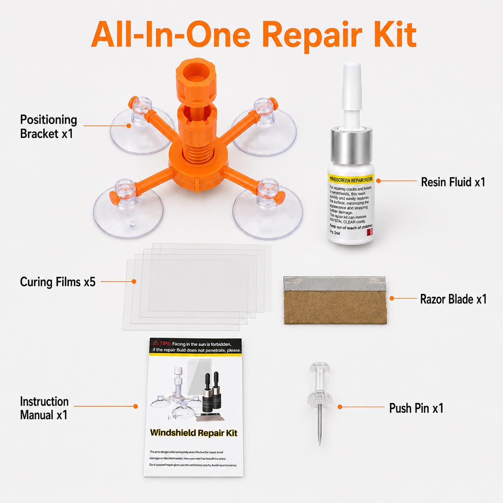 Steinschlag Reparaturset Windschutzscheibe Auto, Glasreparaturset für Autos mit UV Harz, Scheiben Reparatur Kit für Laminierte Frontscheibe, Chips, Kleine Risse, Sternbruch, Bullseye und Spinnennetz