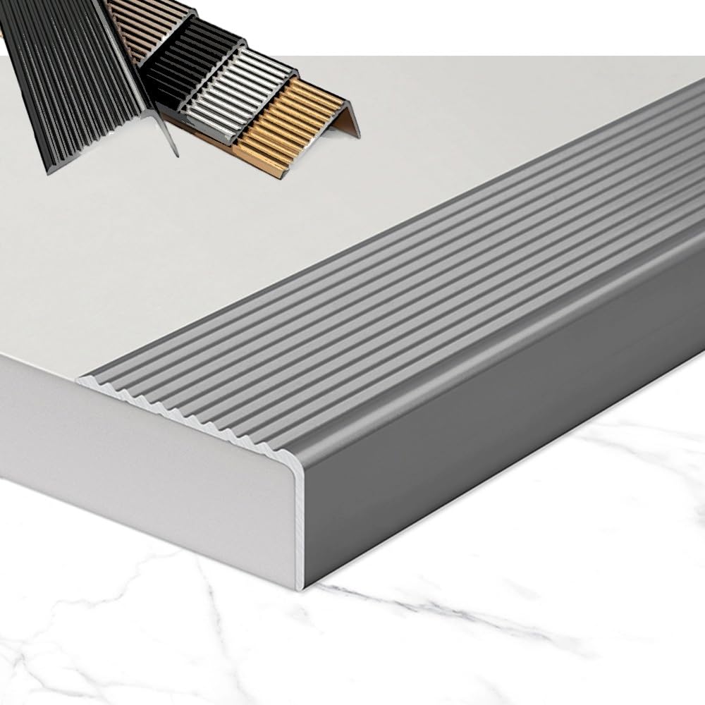 35" 47" L-kształtny ochraniacz krawędzi schodów aluminiowe narożniki schodów, wodoodporna krawędź schodów, listwa schodowa, antypoślizgowe stopnie, progi stopni, osłony schodów(Gray,Long 0.9 x wide 7c