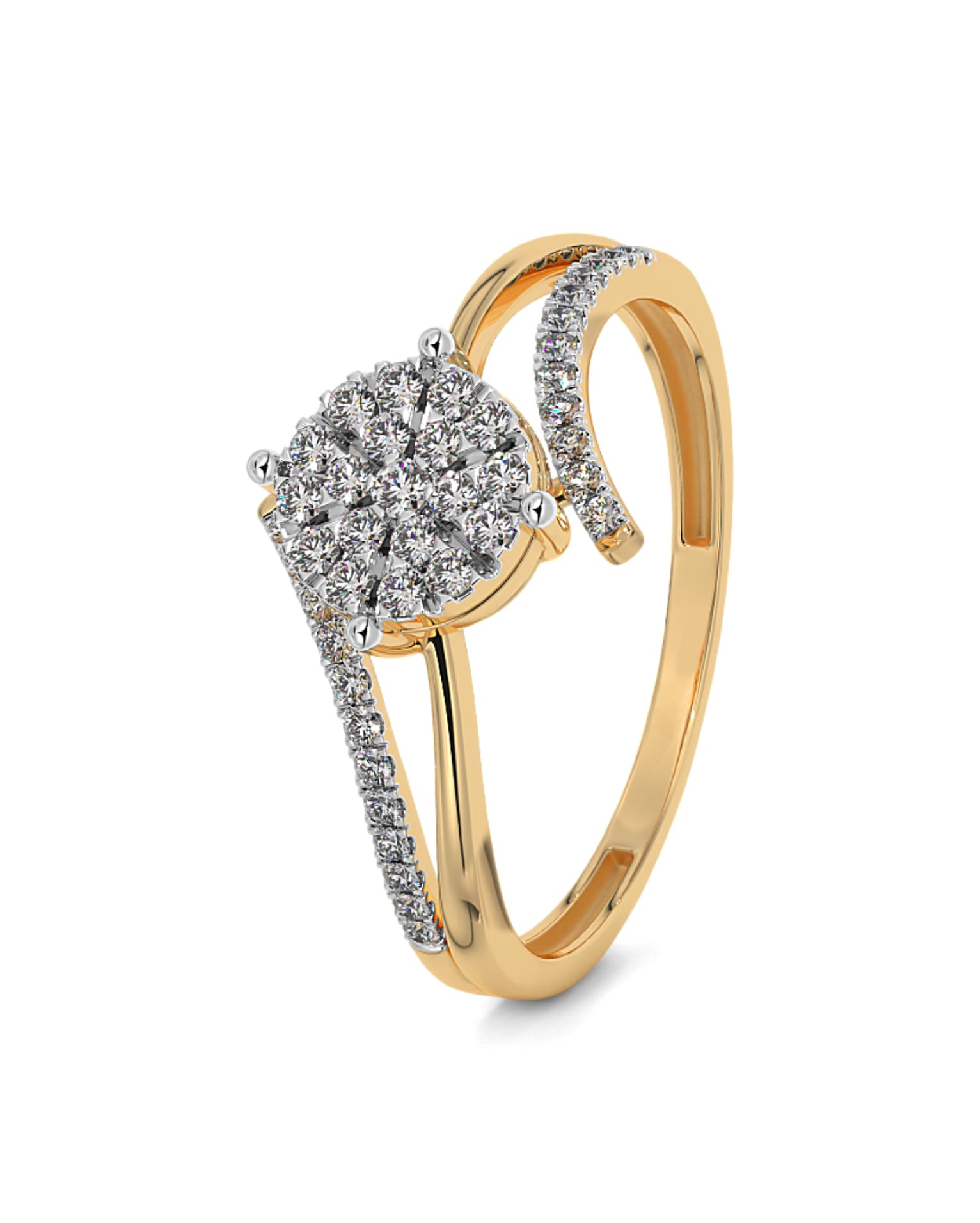 The Ameera Ring | Diamond Ring In 18Kt Yellow Gold (2.23gram) with Diamonds (0.1200 Ct) | Total Number of Diamonds: 43 | Diamond Shape: Round | Diamond Clarity & Color: VS : G-H | Size: 20