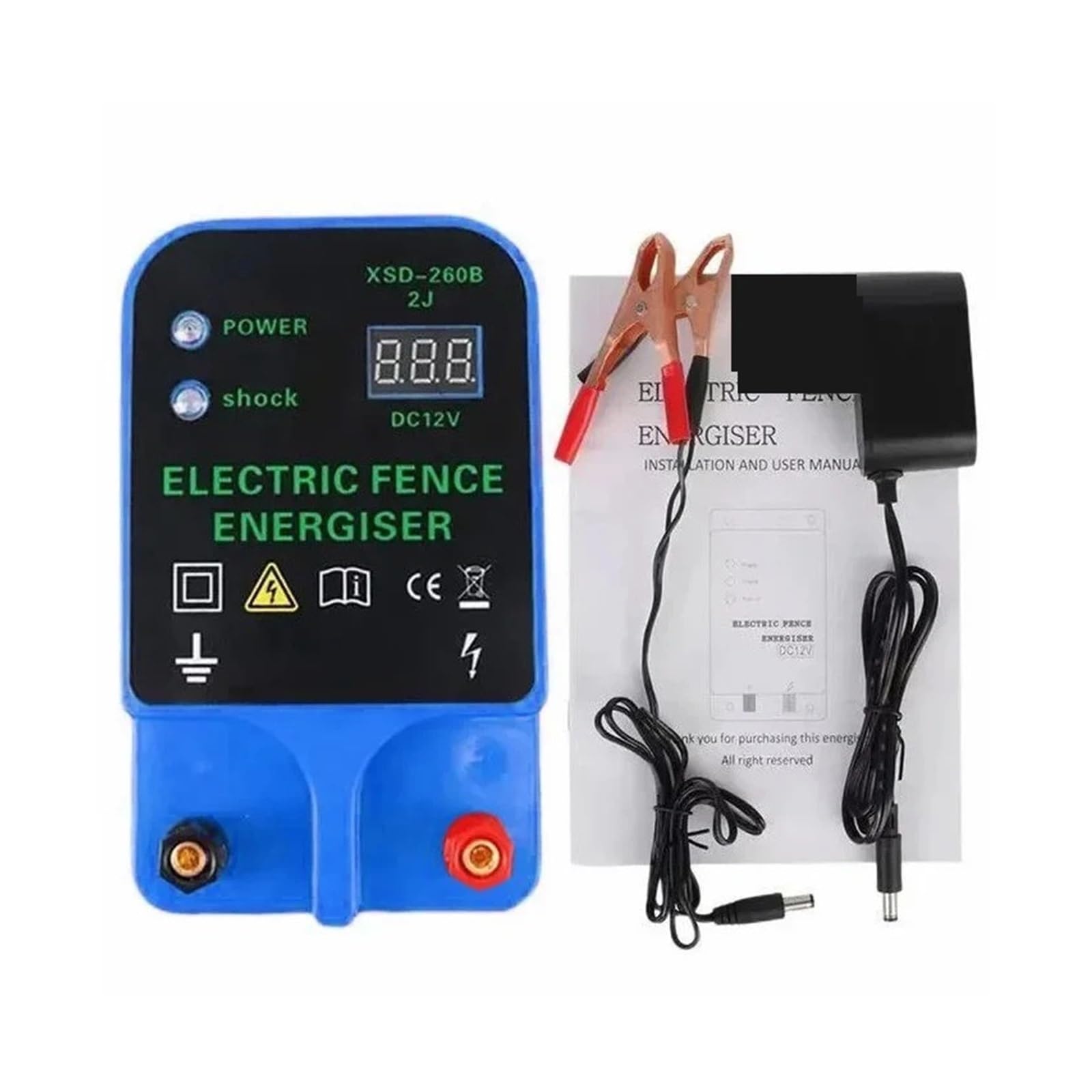 Pastor Electrico, Controlador solar for cercas de ganado Energizador de cercas eléctricas LCD Pantalla de voltaje LCD Alarma de alto decibel 10 km Resistente al agua(Rot)