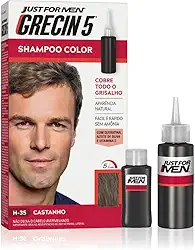 Just For Men Grecin 5 Shampoo Tonalizante para Cabelo, Aparência Natural, Cor H35, Castanho, 60ml