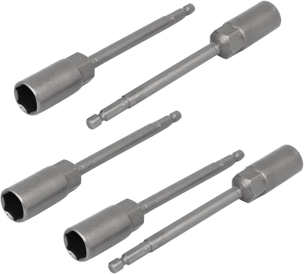 148mm Length Hand Operated Tools 7mm Hex Drill Hole 15mm Hexagonal Deep Socket Nut Driver Bit Gray 5pcs Model:60as381qo759