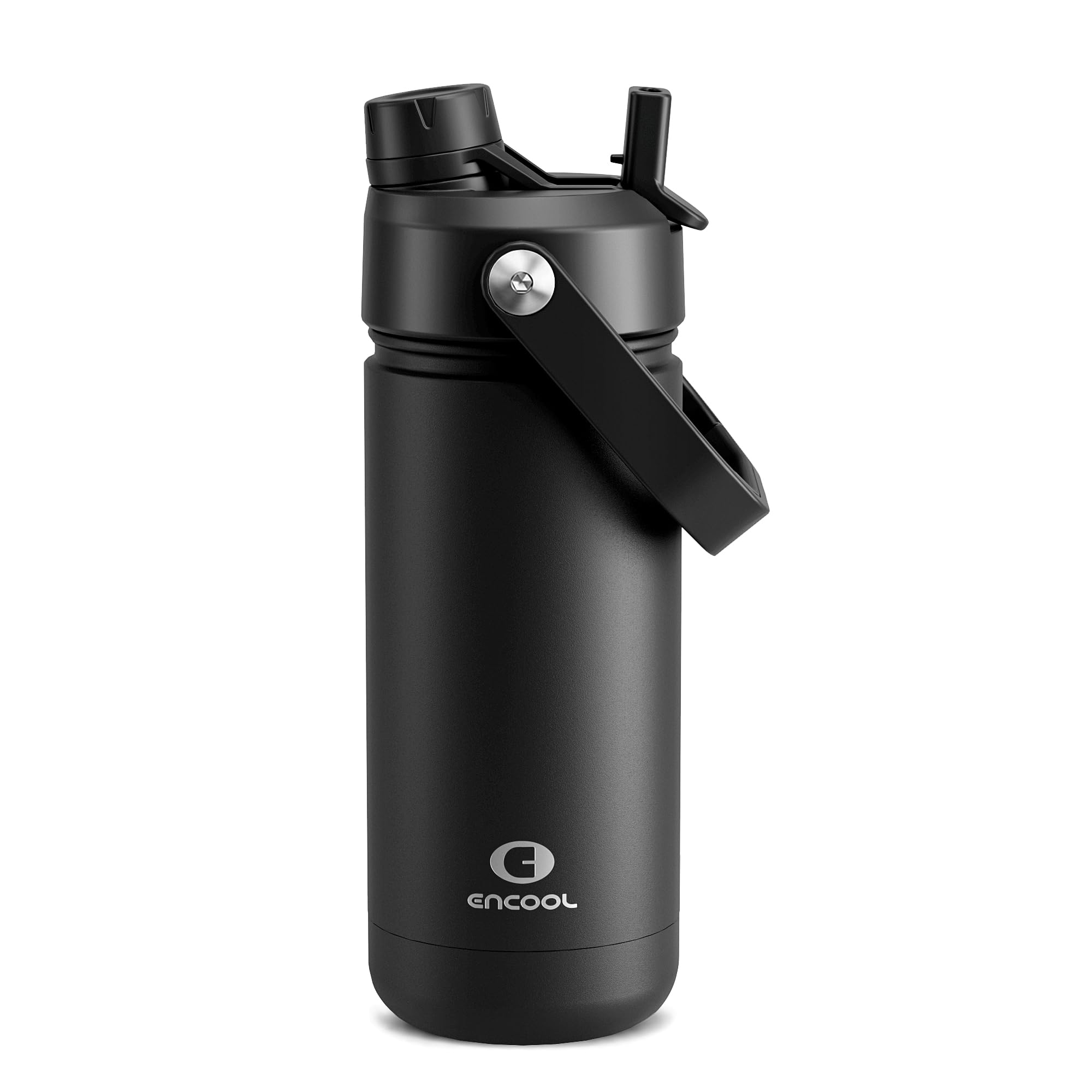 ENCOOL Insulated Water Bottle with Straw Stainless Steel Water Bottle, Leak-Proof, BPA-Free, Double Wall Vacuum Keeps Cold for 24 Hours for Sports, Travel, School (18 oz, Black Night)