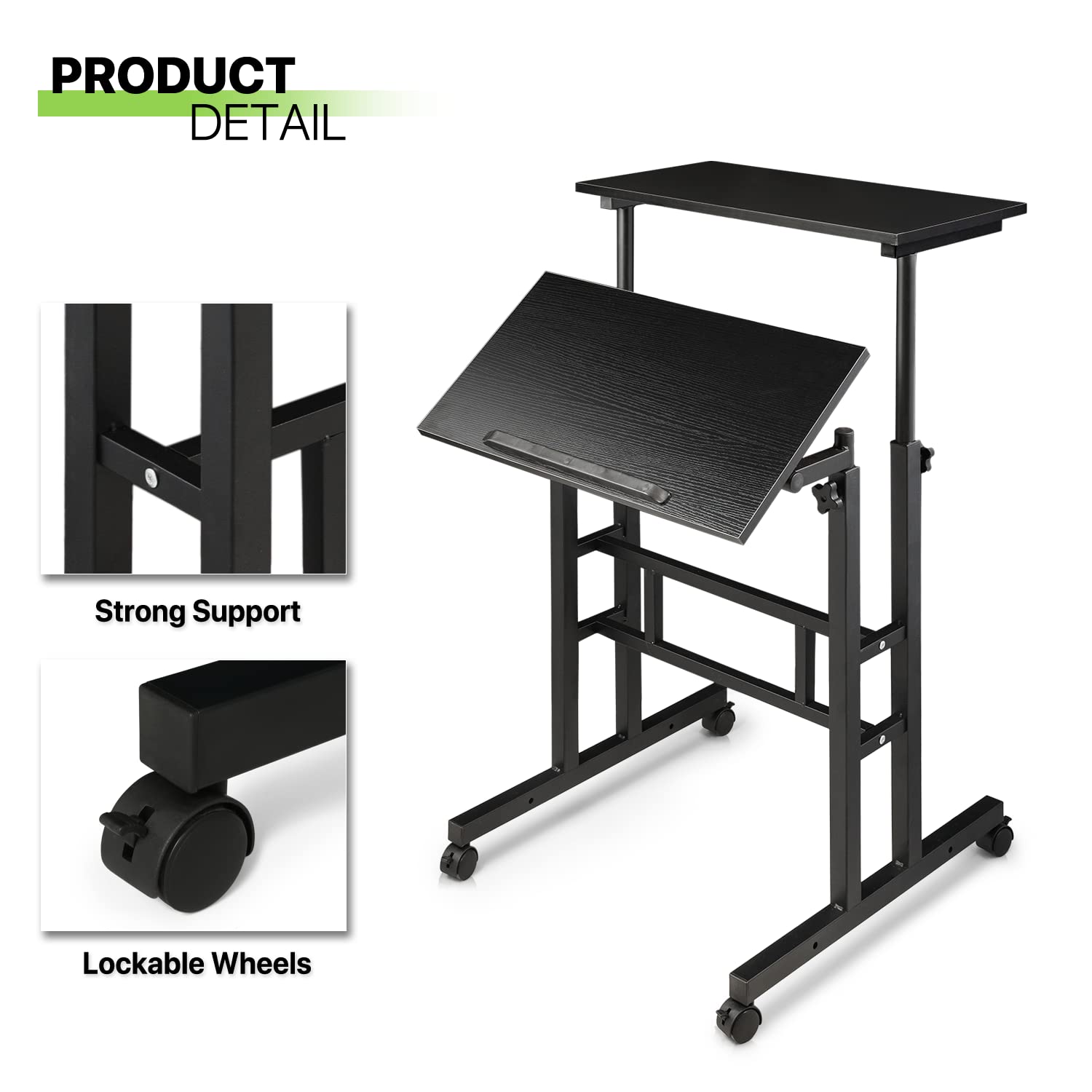 Magshion Standing Desk with Wheels Height Adjustment from 28 to 46 Sit to Stand Up Mobile Computer Desk — view 8