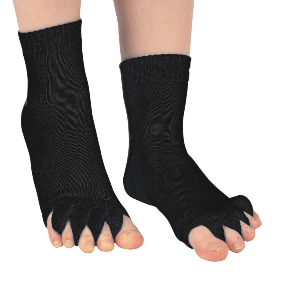 Evissa Premium Cotton Toe Separator Socks - Alleviate Bunions & Plantar Fasciitis, Dual Gender Foot Pain Relief, Foot Alignment, Orthopedic Compression Socks for Men & Women (Black)