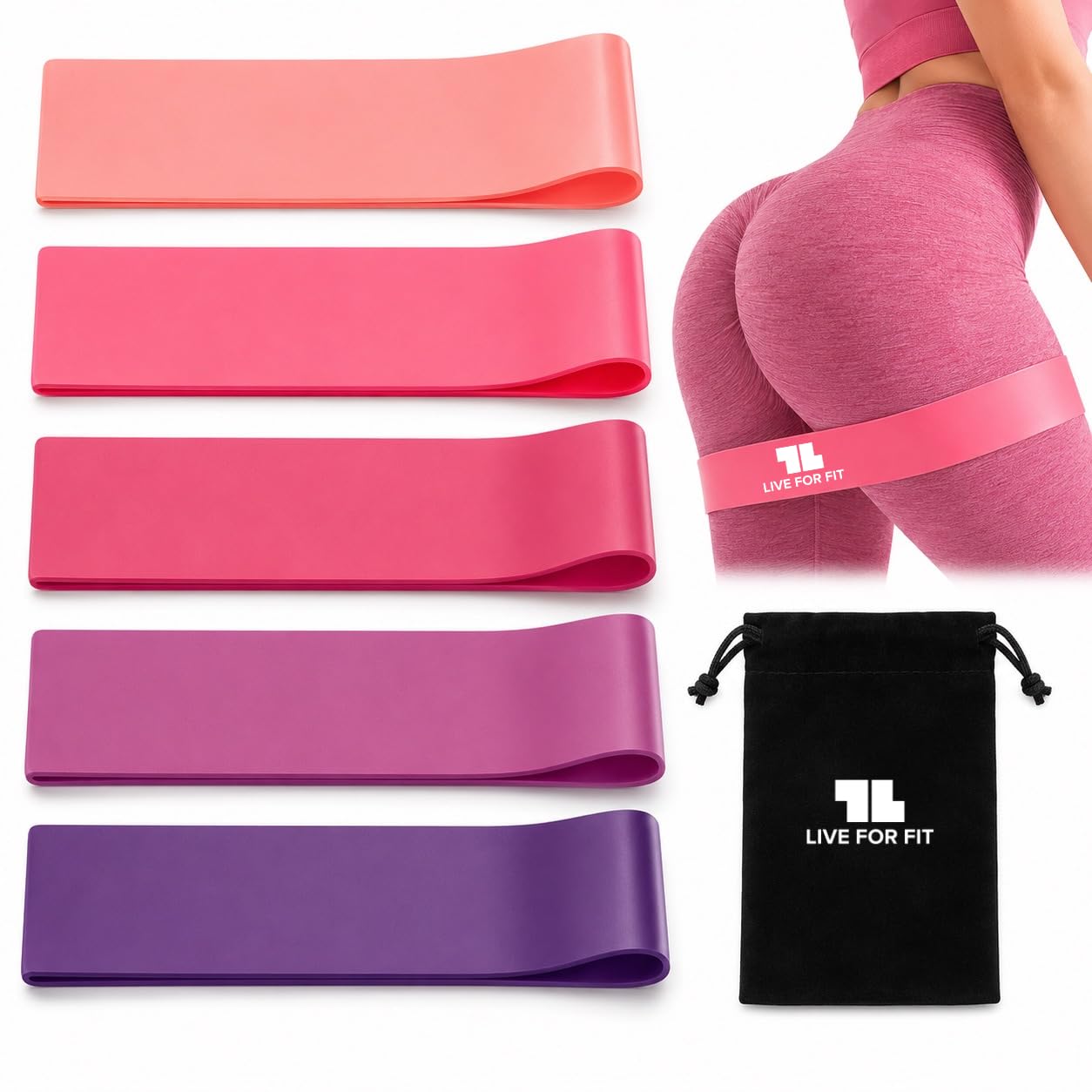 Bandas de resistencia para ejercicio con guía de instrucciones y bolsa de transporte, juego de 5