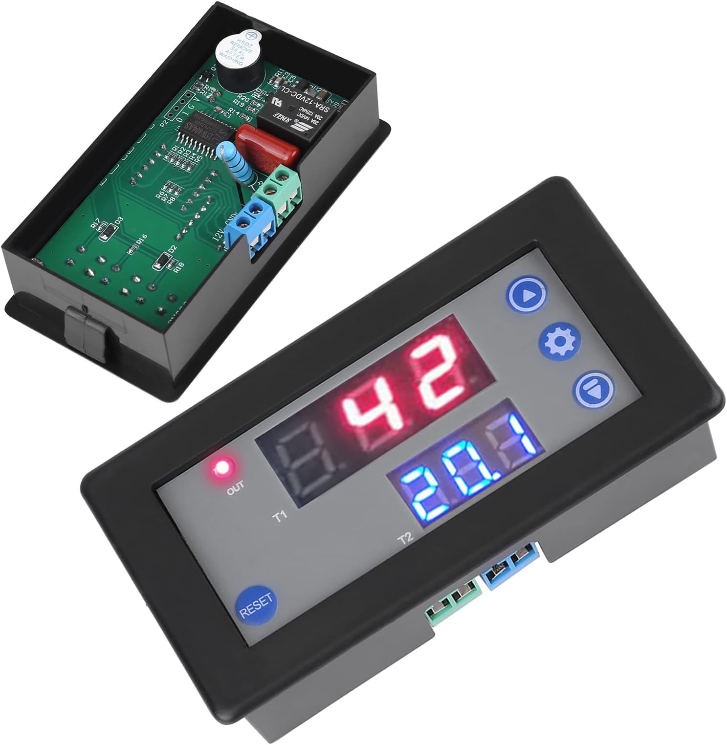 GOTOTOP 12V Timer Switch 12V Timing Delay Relay Module Programmable Timer Switch with LED Digital Display for Industrial Home Automation Control 0-999s / m/h 10A 1500W