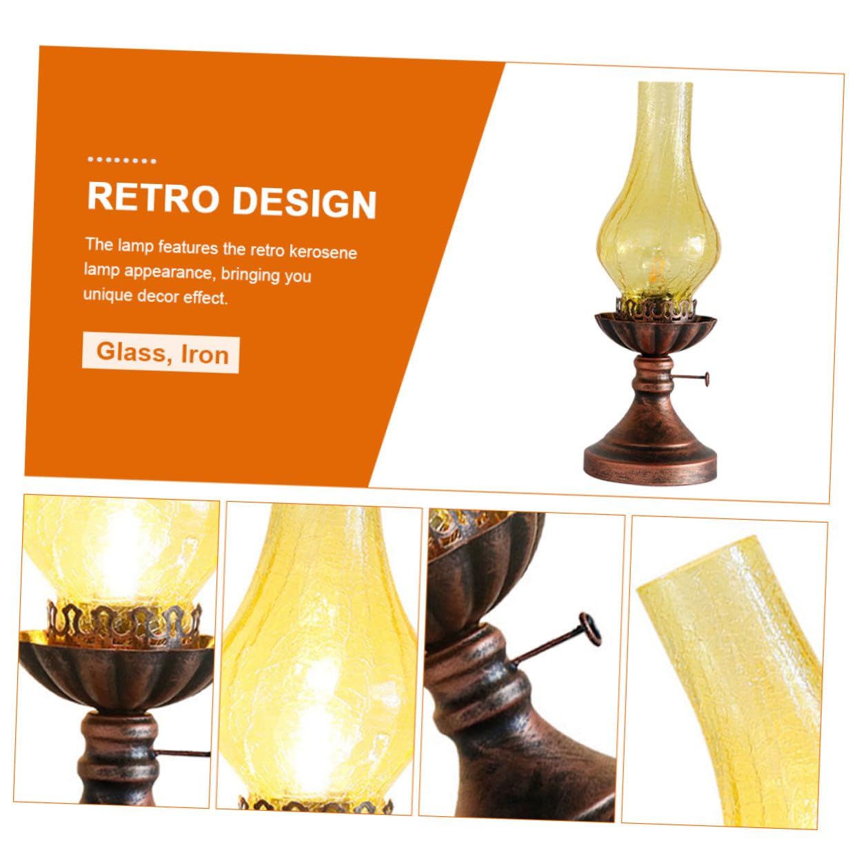 Jaune Lampe de Table Stable, en Verre et Fer Rétro Vintage