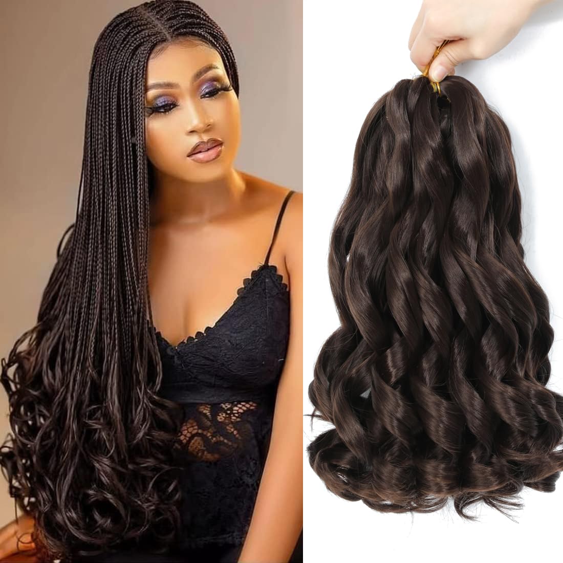 French Curl Braiding Hair 20 Inch 8 Packs Curly Braiding Hair Pre Stretched French Curls Braiding Extension Curl Crochet Braids Spiral Extensions (4#
