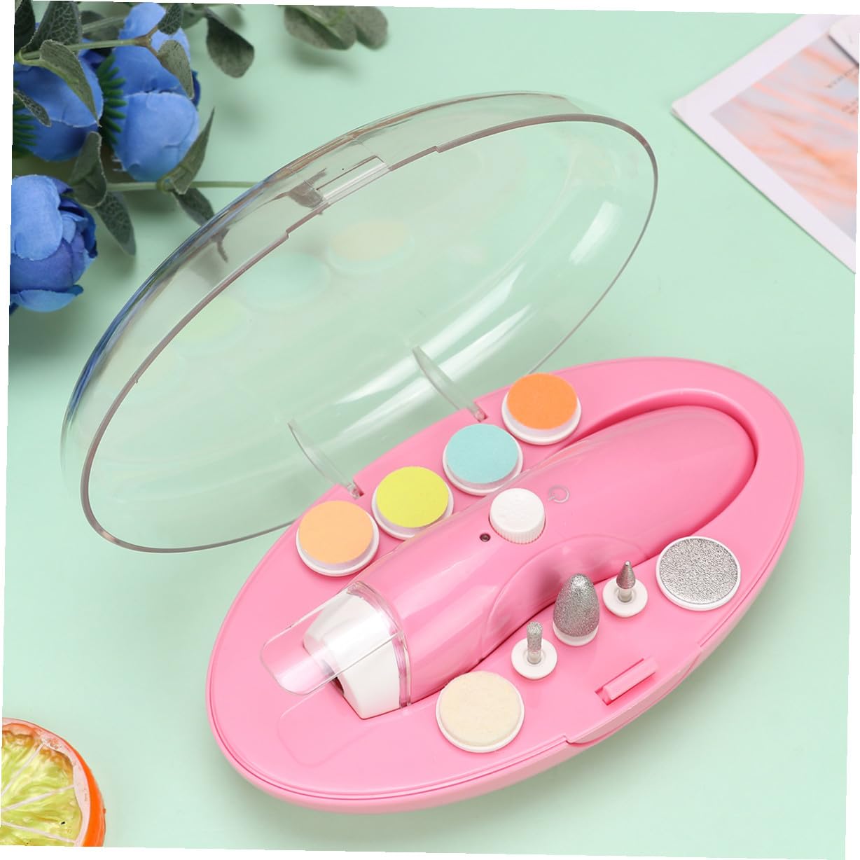 ERINGOGO 1juego Kit De Cuidado De Uñas Para Bebés De Cortauñas Eléctrico Cabezas Intercambiables y Luz Nocturna Para Recién Nacidos y Mamás Color Rosa