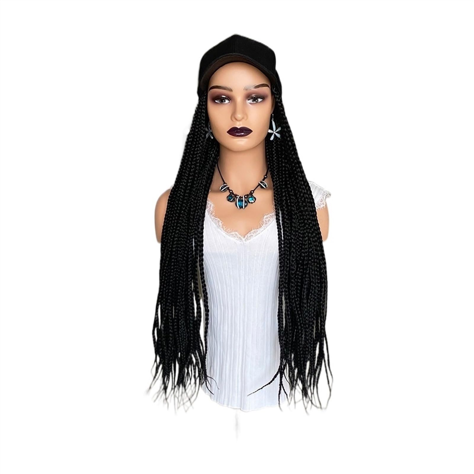 Hat with Hair Long Black Baseball Cap Wig Hat with Braids