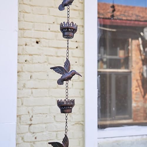 Miniatura 5 de Cadena de lluvia de colibrí y taza de 8.5 pies, decoración para exteriores, canaleta de lluvia, drenaje de lluvia, cadena con campana