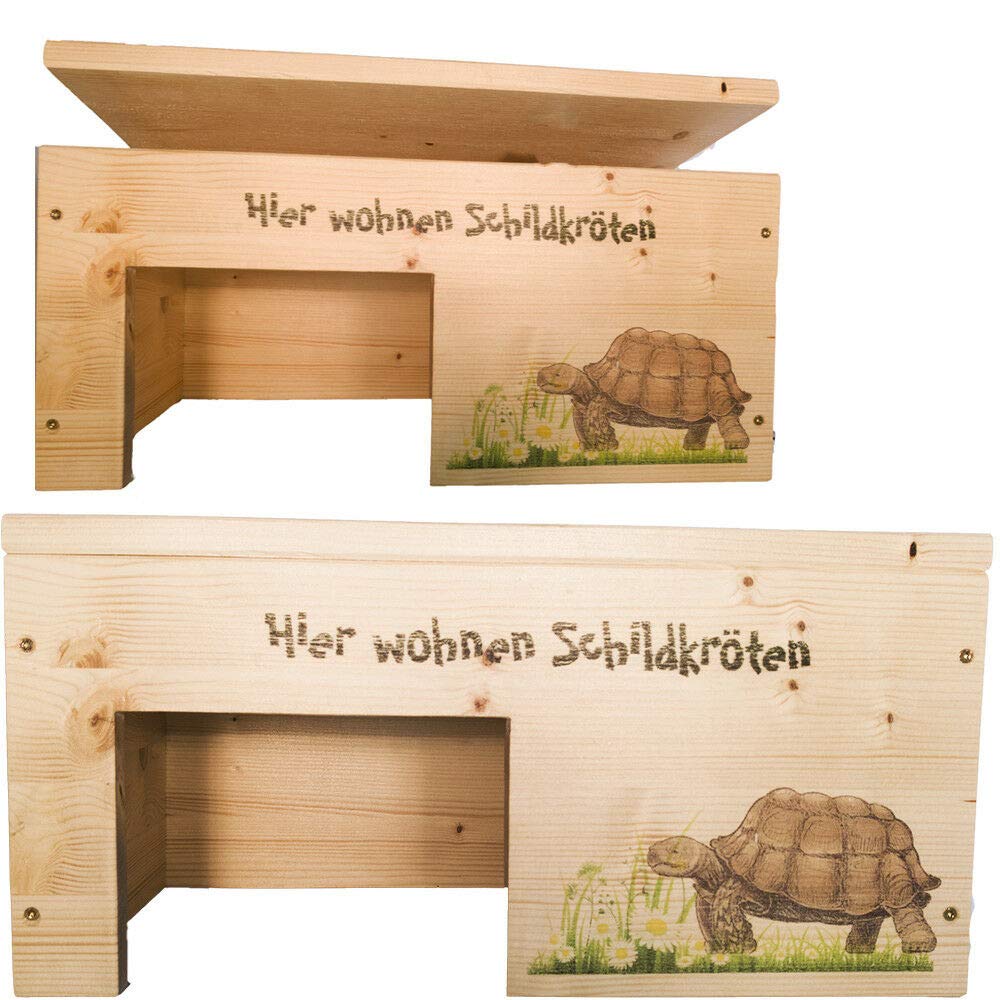 Schildkrötenhaus M Terrarium Schutzhaus mit Motiven, Holzlasur & Aufklappbar
