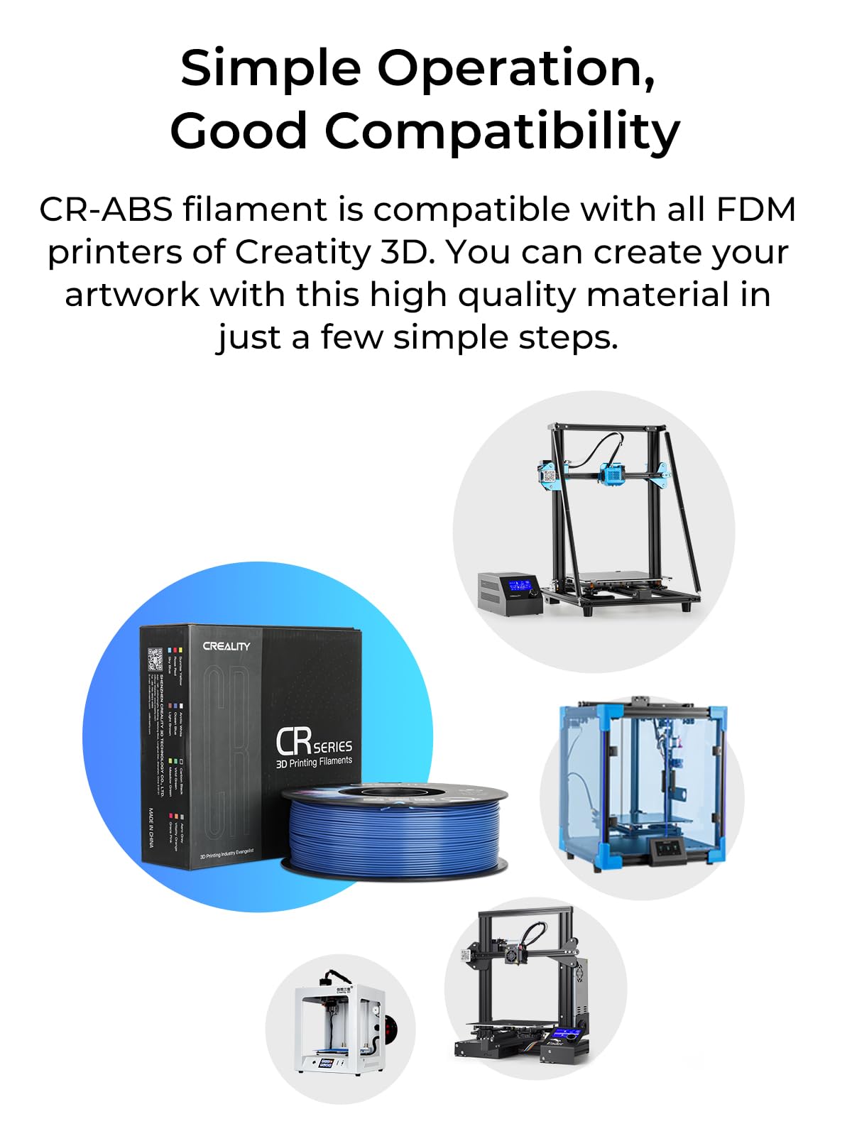 Creality ABS Filament 1,75 mm, 4 kg 3D-Drucker filament Bundle, Maßgenauigkeit ±0,03 mm, Hervorragende Beständigkeit, geruchlos & ungiftig, Stabil & Zäh, 4 Spulen - 1 kg (4×Schwarz)