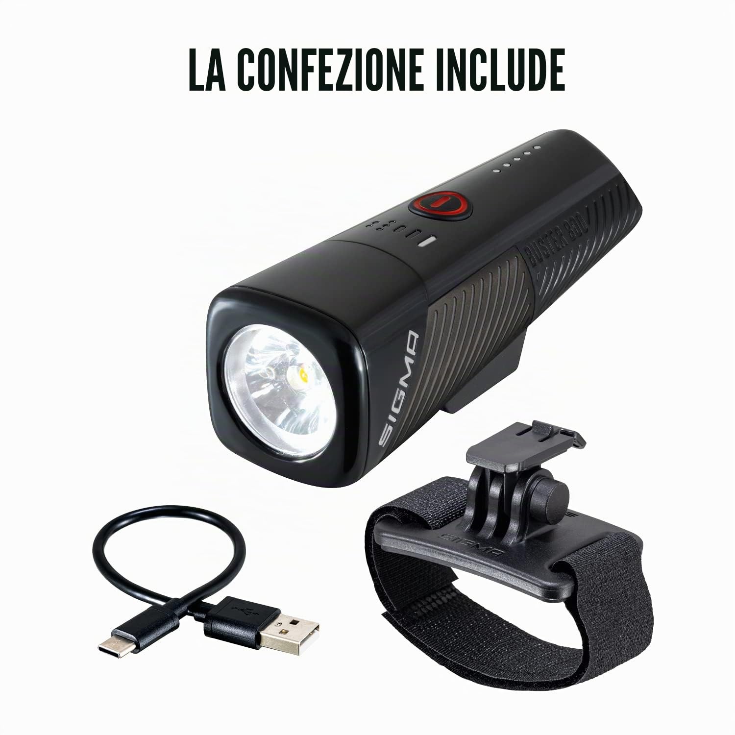 SIGMA BUSTER 800 HL - Luce LED per casco | 800 lumen | luce a batteria con 5 modalità di attivazione | fissaggio sicuro al casco da bici | colore: nero