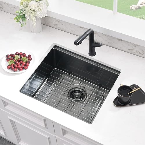 Miniatura 4 de BoomHoze - Fregadero de barra de 21 pulgadas, color negro, fregadero de cocina pequeño de 21 x 18 pulgadas, fregadero de cocina pequeño de calibre