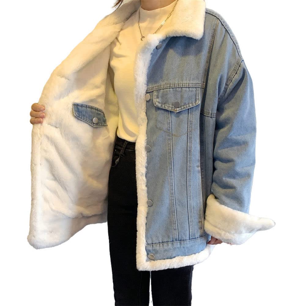 Cazadora Vaquera Mujer,Chaqueta De Mezclilla Azul Lavado Reversible Con Solapa Para Mujer, Chaqueta De Invierno Gruesa De Imitación De Lana De Cordero, Chaqueta De Transición Cálida Corta, Chaque