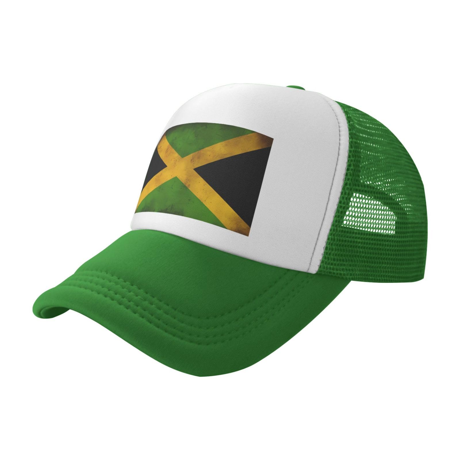 Yzgwjbhd Unisex Green Old Jamaican Flag Breathable Mesh Baseball Cap Stylish Structured Front Trucker Cap For Daily Outdoor Use