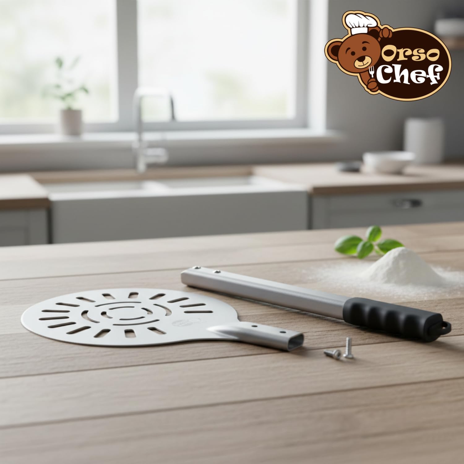Pala para pizza de aluminio perforada, diámetro 25 cm, ligera, resistente a los arañazos, ideal para hornos domésticos, perfecta para dar la vuelta y cocinar pizza, pan, focaccia