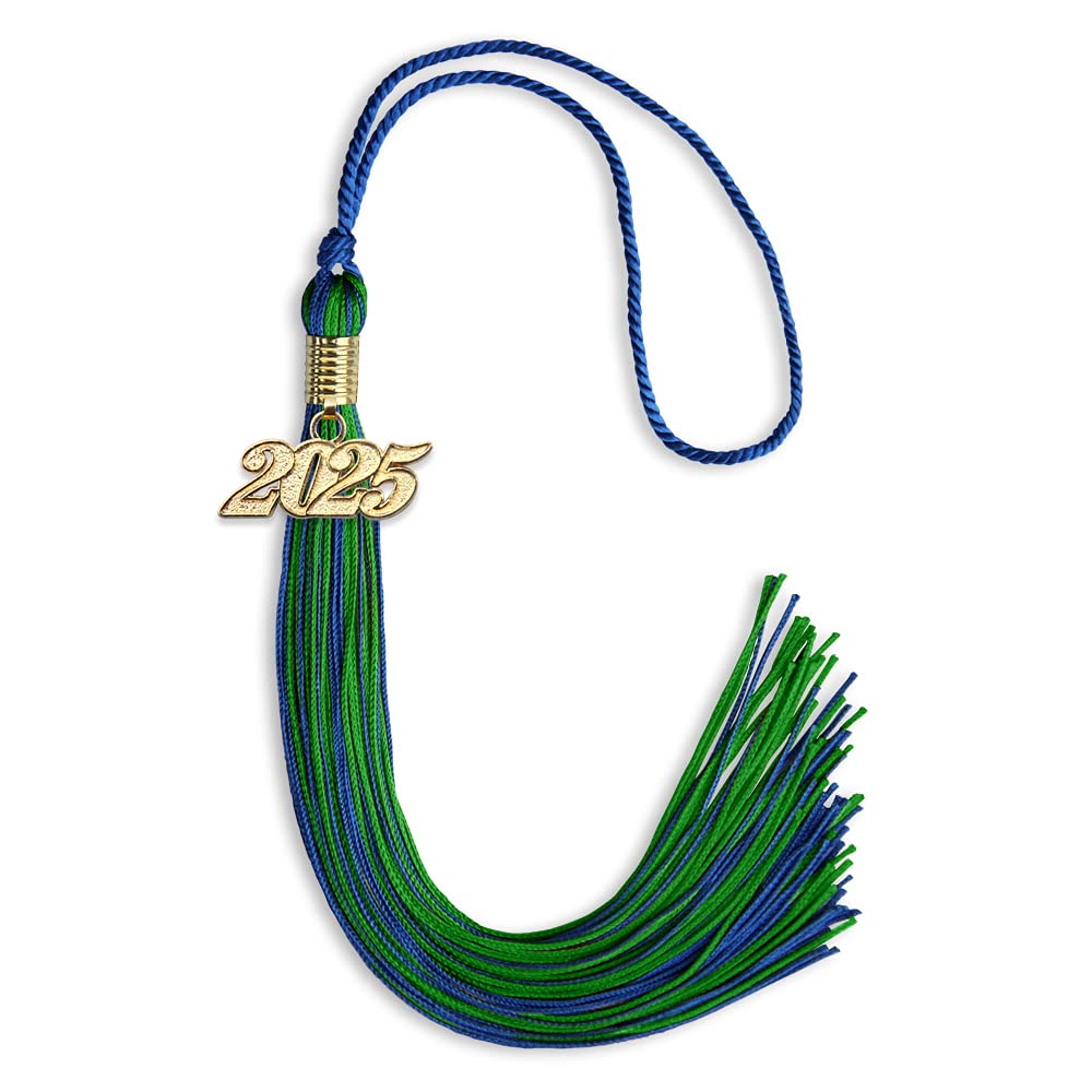Endea Graduation Mixed Double Color Tassel with Gold Date Drop (Royal Blue/Green, 2025)