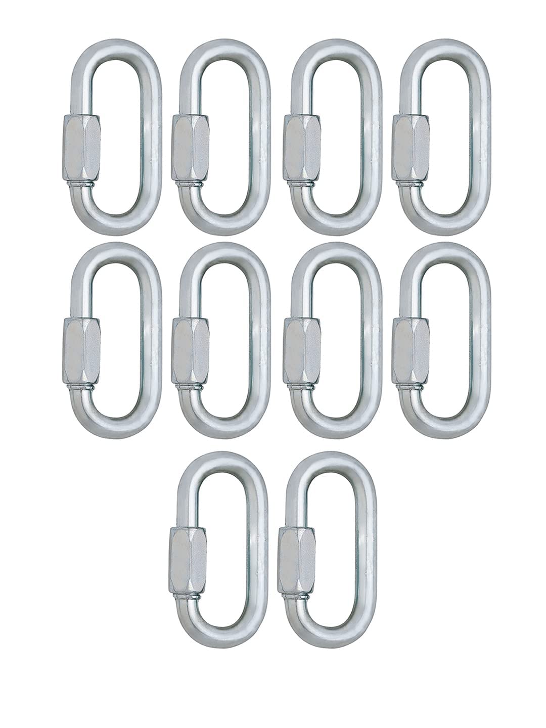 REZNOR Heavy Duty Oval Shape Galvanized Steel Screw Link Snap Hook Carabiner/Hook Swing Connector Multipurpose, SnapHook for Weight-Lifting Mountain Swinging Climbing Gym Silver (Pack of 10)