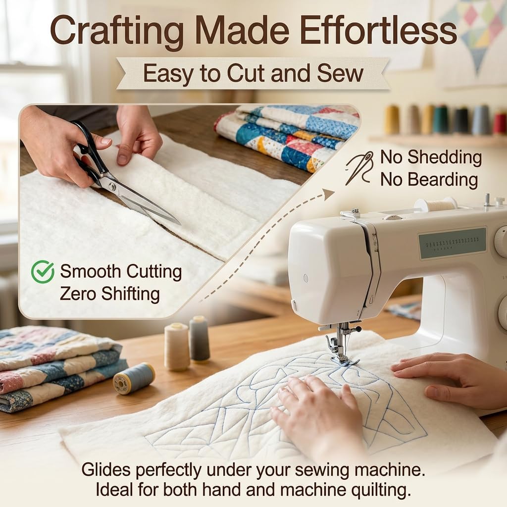 Natural Cotton Batting for Quilting 90in X 2 Yd - Low Loft Cotton Quilt Batting for Sewing, Crafts & Home Decor - Needle-Punched, Breathable - Batting Fabric, Quilting Supplies