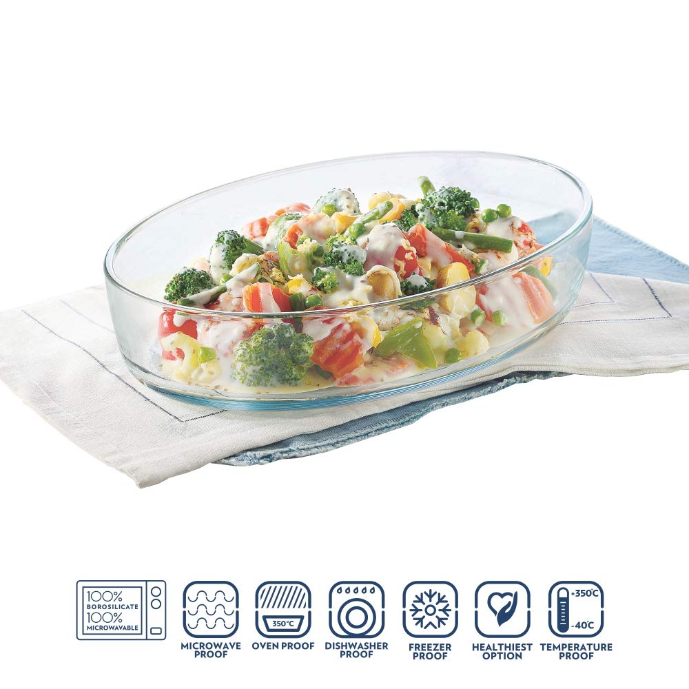 Borosil - Icy22Od0107 Oval Baking Dish, 700 Ml, Transparent & Borosil - Icy22Od0124 Oval Baking Dish, 2.2 Litres, Transparent - Image 3 thumbnail