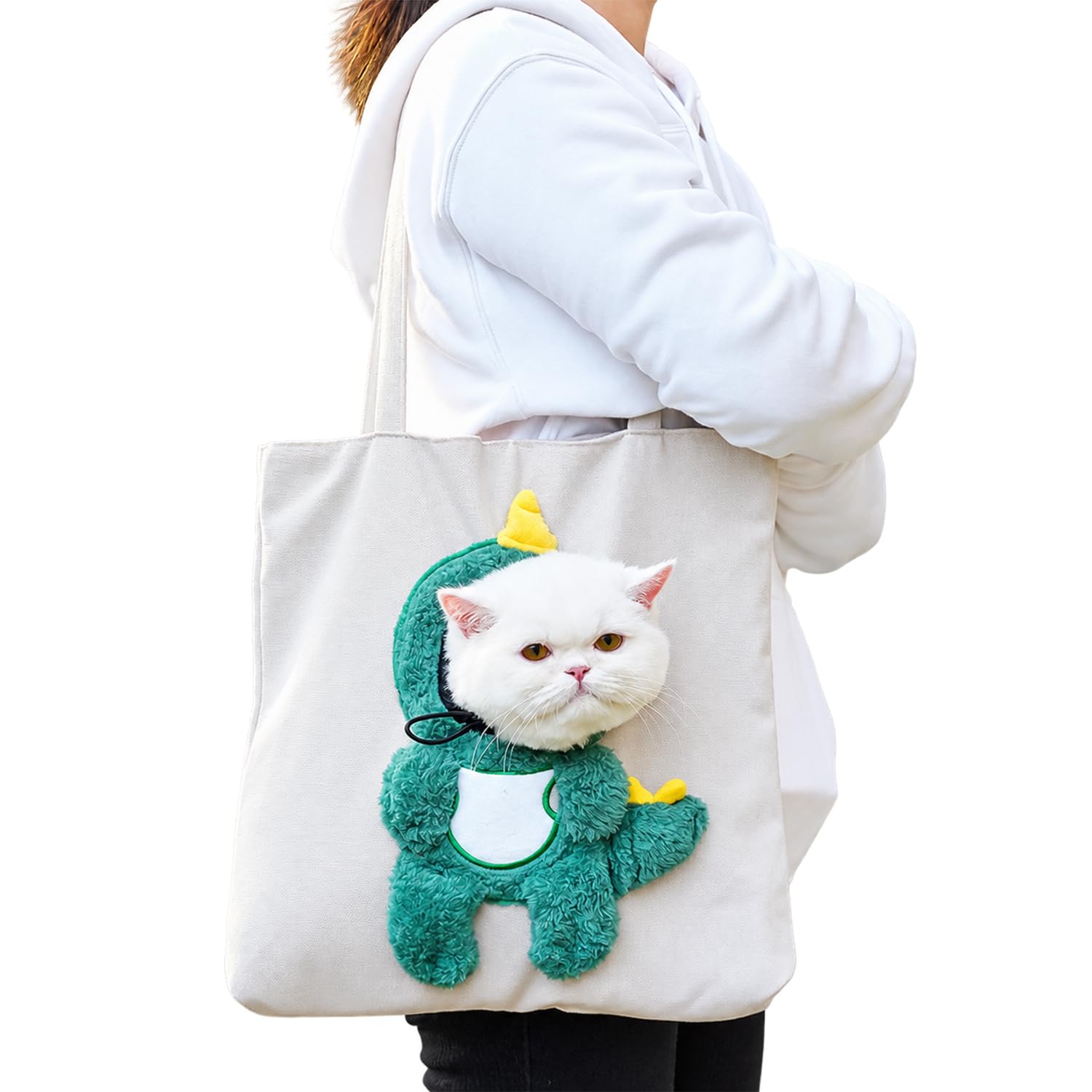 Cat Carrier Bag, Pet Shoulder Bag for Outings, Pets Canvas Bag (White, L)